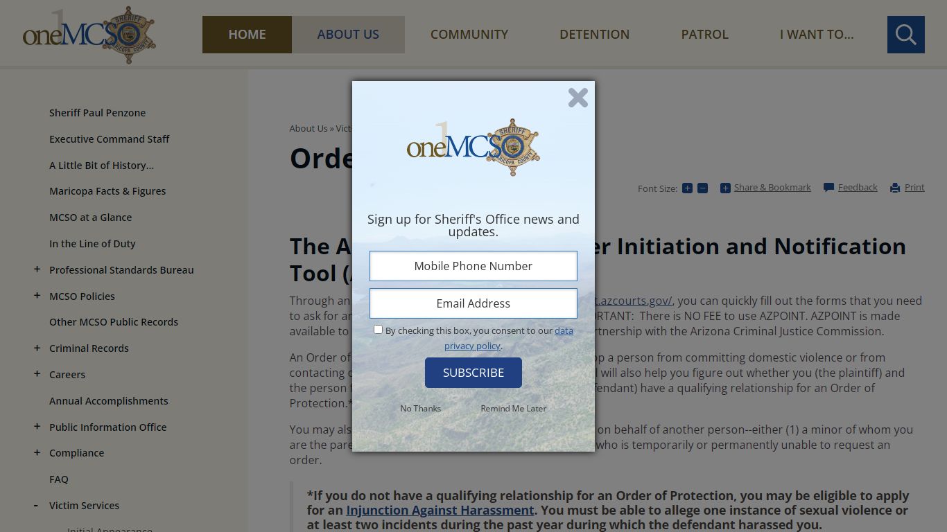 Orders of Protection | Maricopa County Sheriff's Office