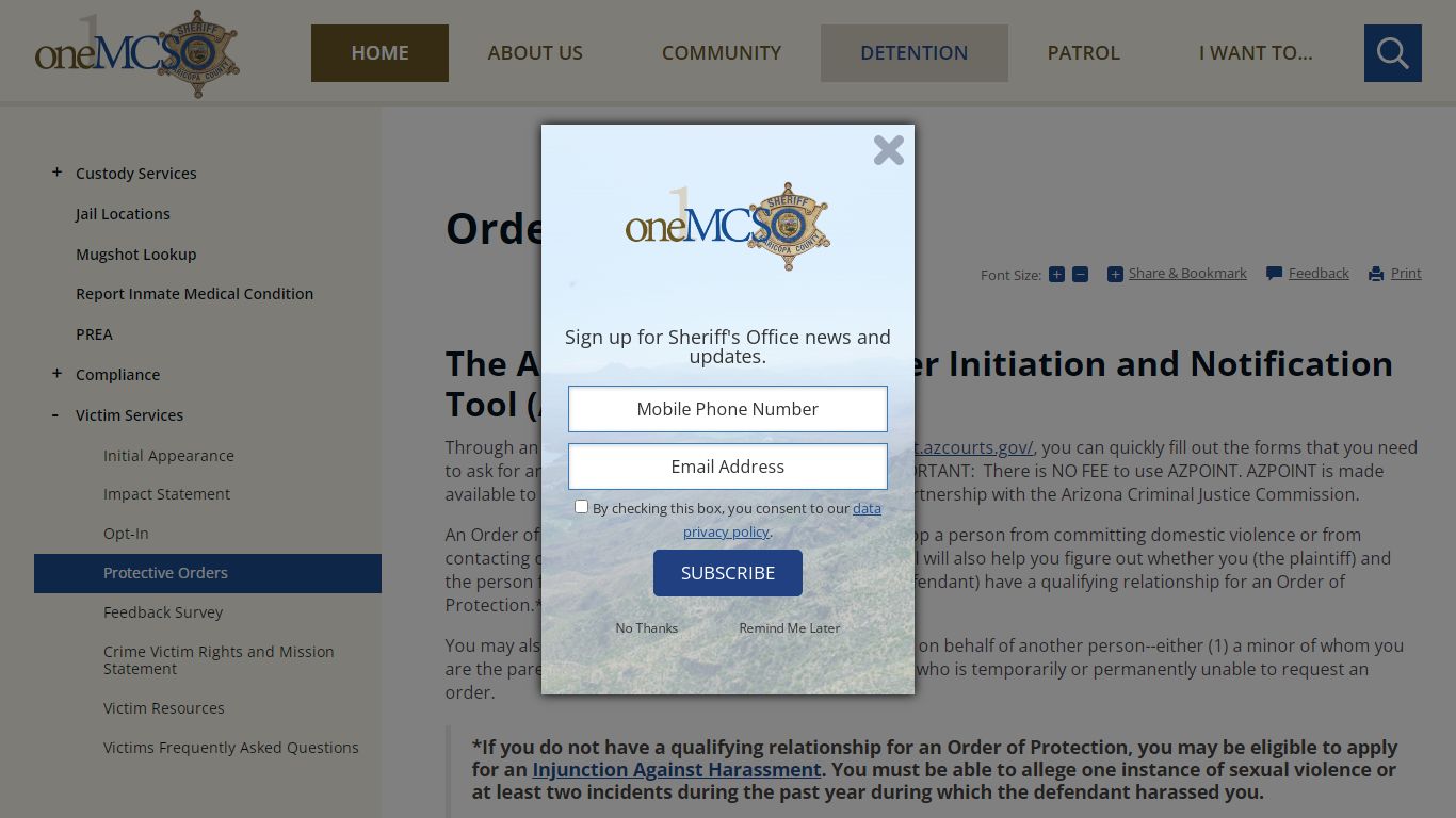 Orders of Protection | Maricopa County Sheriff's Office